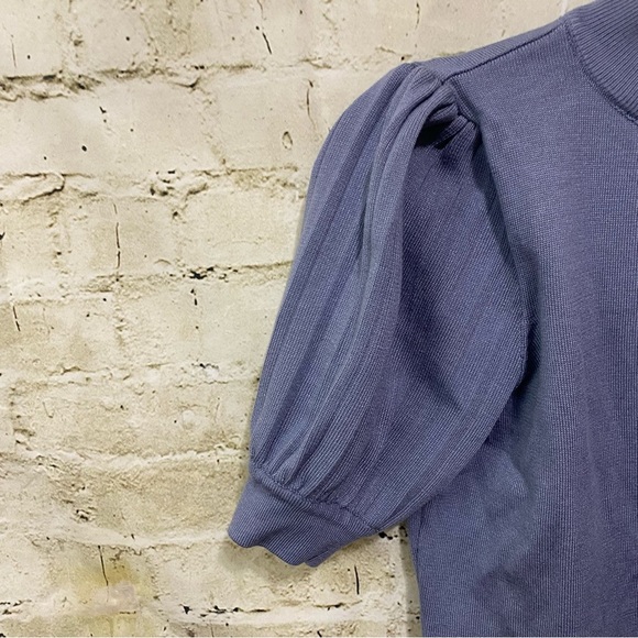 NWT Tahari Steele Blue Puff Sleeve Mock Neck Pullover Sweater - Picture 2 of 5